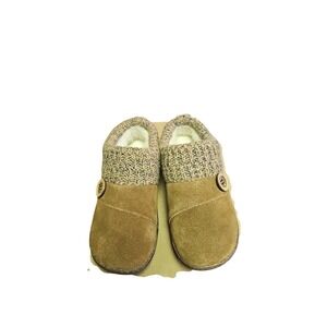 Clarks Women's Sweater Clog Slip On Faux Fur Lined Slippers Brown Size 6 New